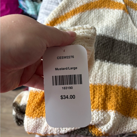 Cozy V-Neck Striped Sweater - Cream, Gold, Gray - Picture 4 of 4